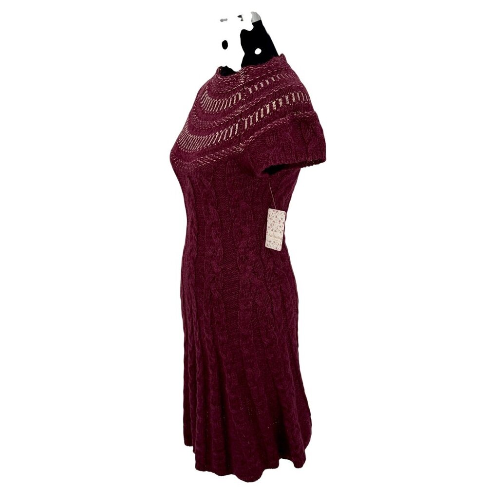 NWT Free People Dark Cherry Sequin Fit & Flare Sweater Dress | Mob Wife Coquette - Picture 6 of 16